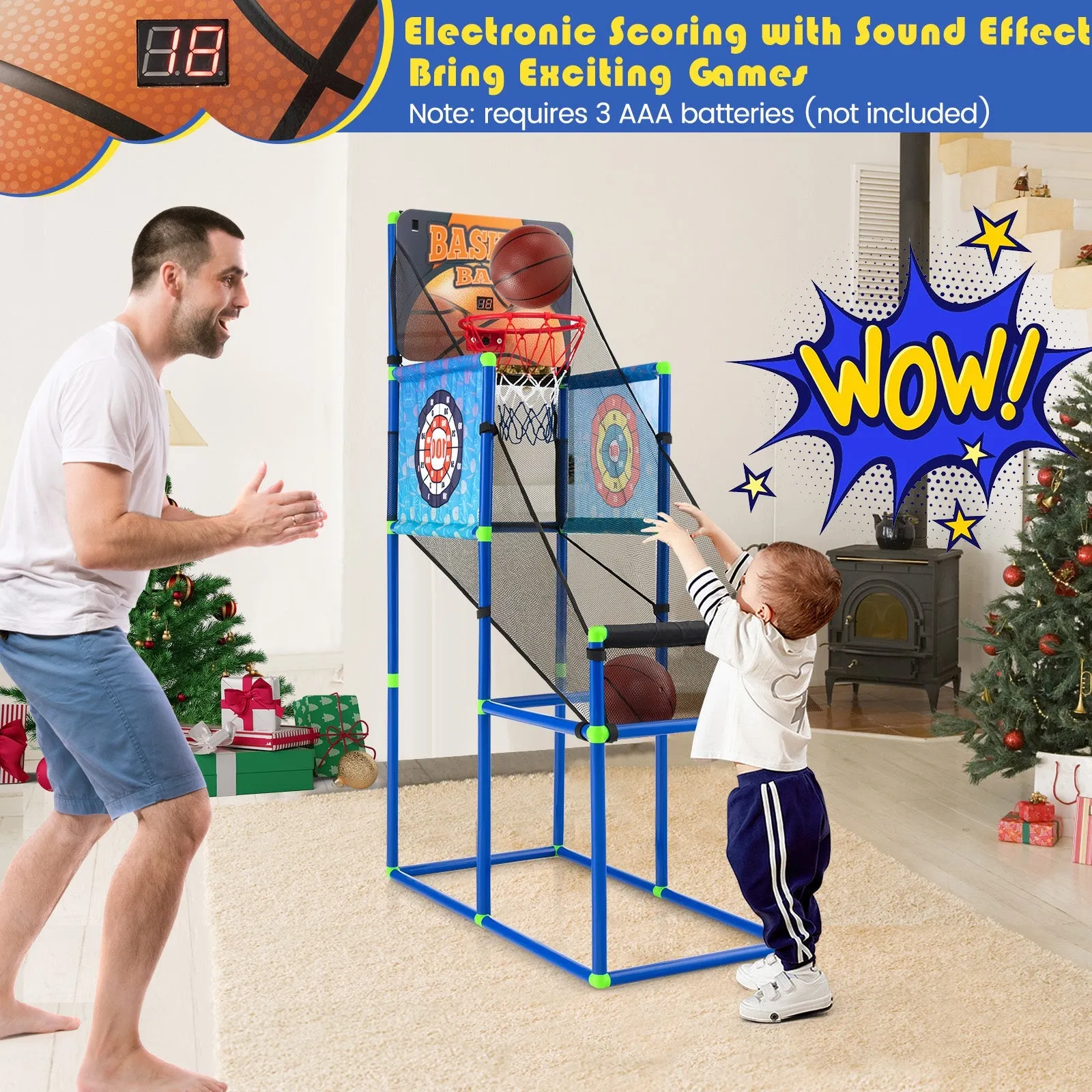 2-in-1 Kids Basketball Arcade Game with Electronic Scoreboard