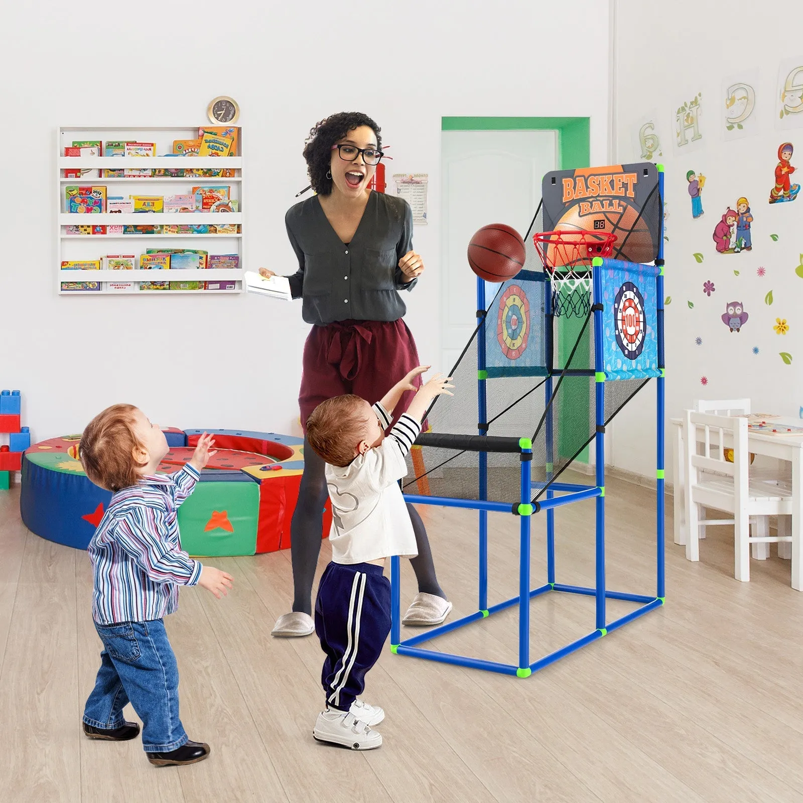 2-in-1 Kids Basketball Arcade Game with Electronic Scoreboard