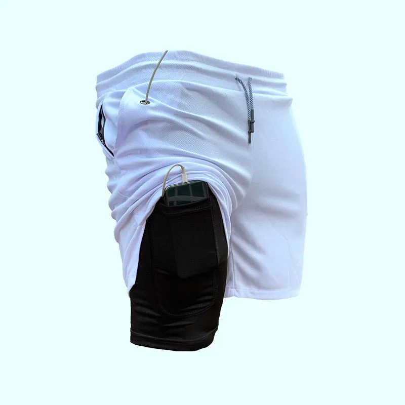 2 in 1 Training Shorts for Men double layer gym shorts