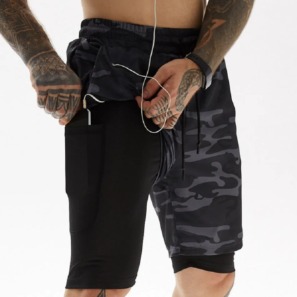 2 in 1 Training Shorts for Men double layer gym shorts