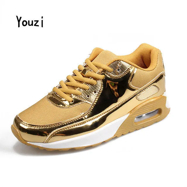 2016 New Brand Summer Sports Shoes Durable Outdoor Lace-Up Couple Sneaker Superstar Air Mesh Glossy Gold Men&women Running Shoes