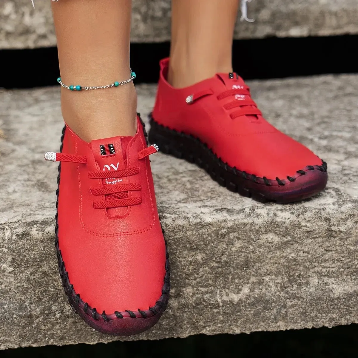 2022 New Spring Casual Women Shoes Platform Loafers 2022 Lace Up Leather Flats Slip-On Mom Shoe Mujer Zapatos Chaussure Femme