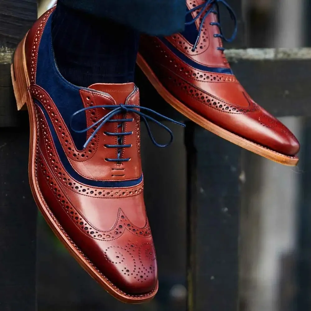 30% OFF BARKER McClean Shoes - Mens Brogue - Rosewood & Navy Blue Suede - Size: UK 7 & 9