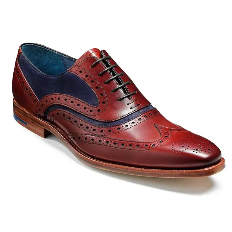 30% OFF BARKER McClean Shoes - Mens Brogue - Rosewood & Navy Blue Suede - Size: UK 7 & 9