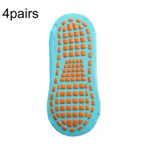 4pairs Trampoline Socks Dotted Rubber Non-slip Floor Socks Yoga Socks, Size:  5-12 Years Old(Lake Blue)