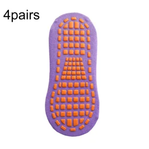 4pairs Trampoline Socks Dotted Rubber Non-slip Floor Socks Yoga Socks, Size:  5-12 Years Old(Medium Purple)