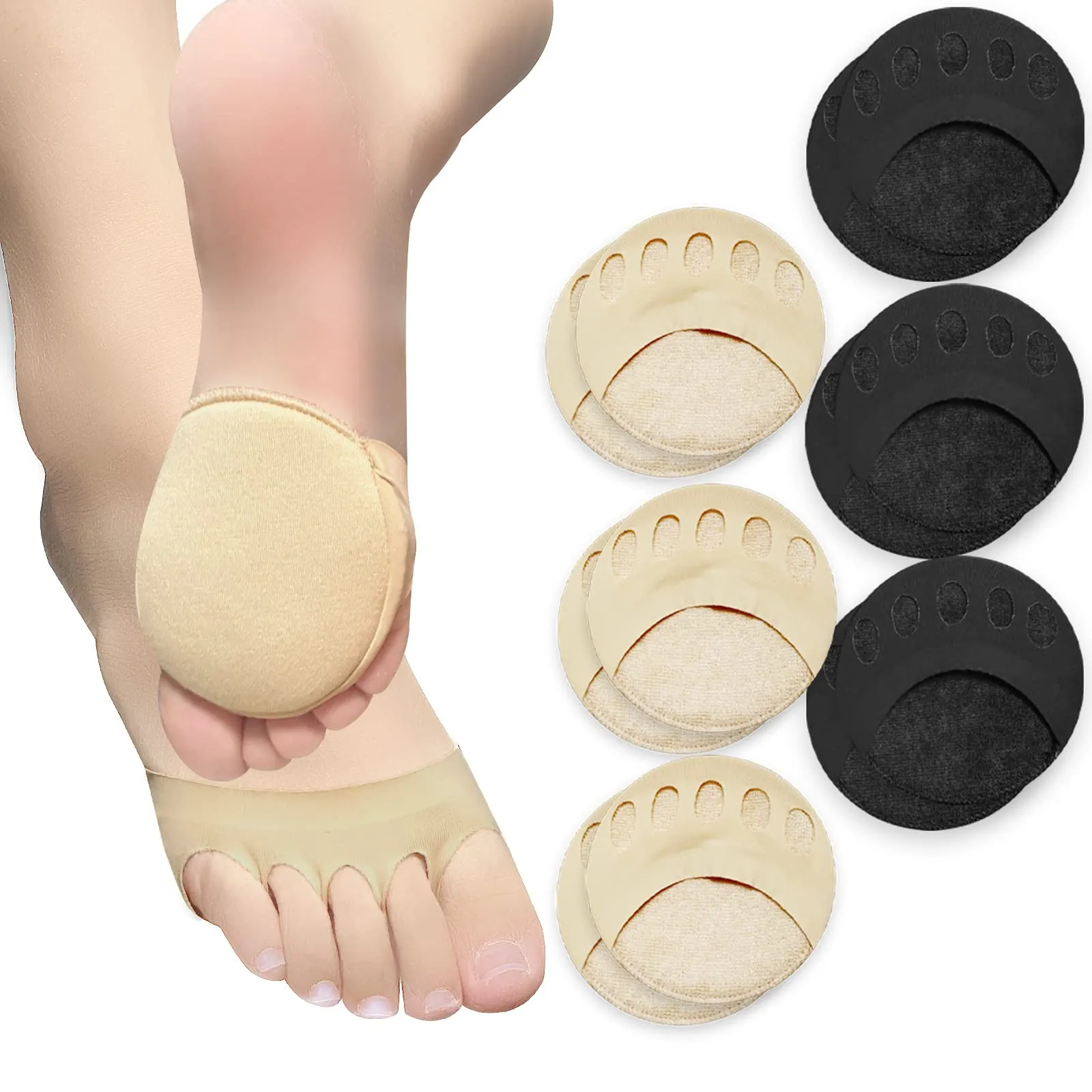 6 pairs of forefoot pads, reusable ball of foot pads, forefoot pad, metatarsalgia insoles for men and women, soft metatarsal pads for pain and pressure relief