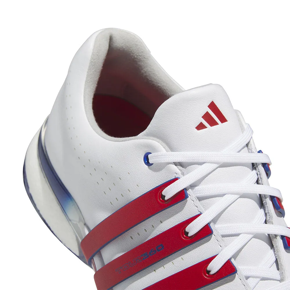 adidas Tour360 24 Spiked Waterproof Shoes - Ftwr White/Better Scarlet/Team Royal Blue