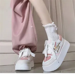 Advbridge Pink Hearts Lolita Platform Sneakers Casual Women's Sports Shoes Kawaii Flats Harajuku Vintage Tennis Female Cute Footwear