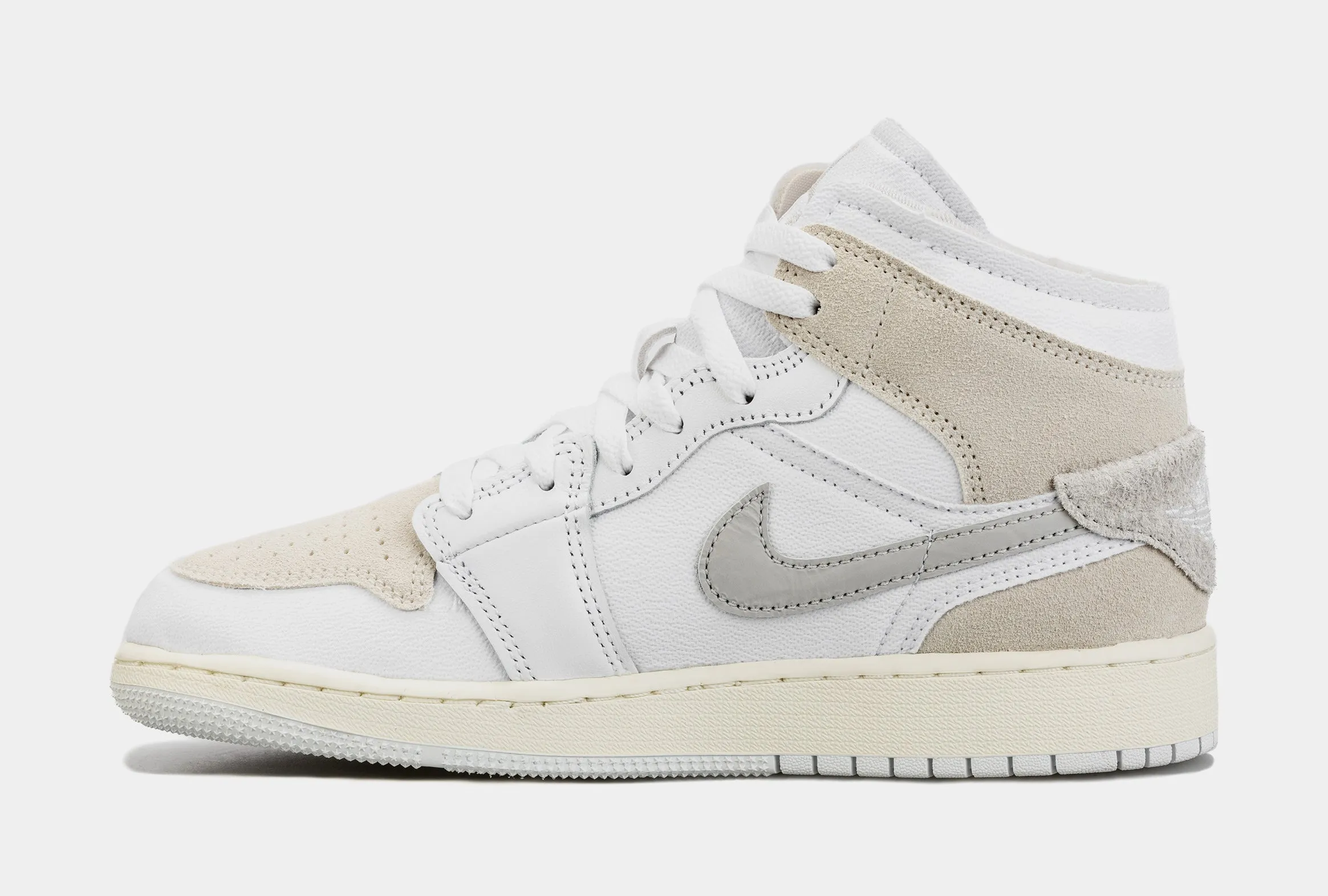 Air Jordan 1 Retro Mid SE Craft Grade School Lifestyle Shoes (Beige/Grey)