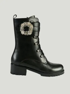 Allegra James Floral Rhinestone Buckle Combat Boot