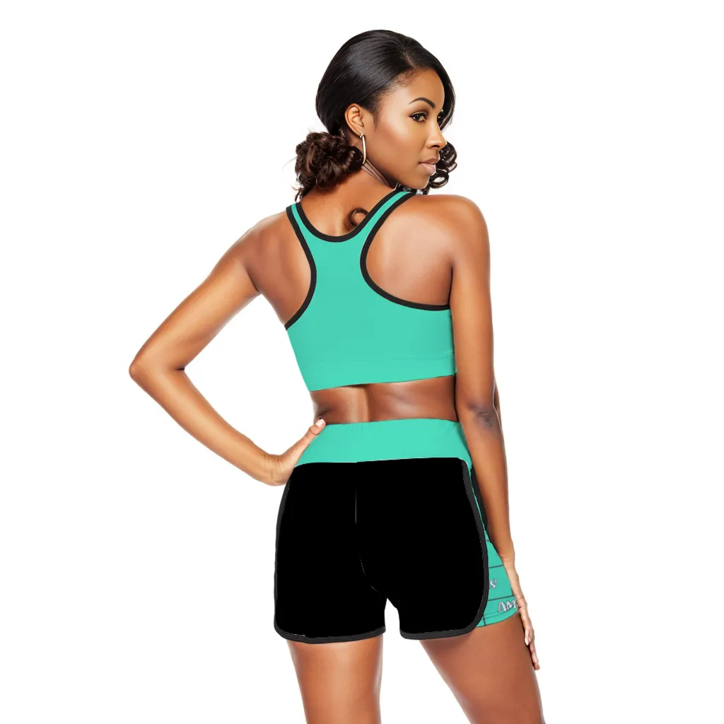 Am&Is Women's Activewear Sport Racerback Bra & Shorts Set - turquoise