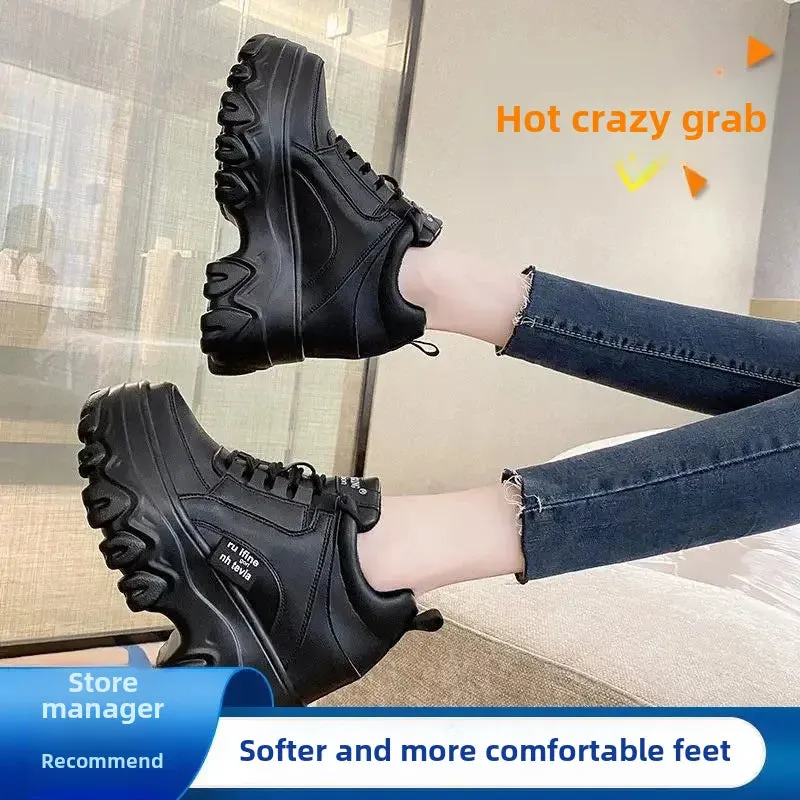 Amozae-Trendy  Spring Autumn Women's Casual Sports Shoes Thick Base Old Man Style Korean Version Versatile Internal Height 9cm