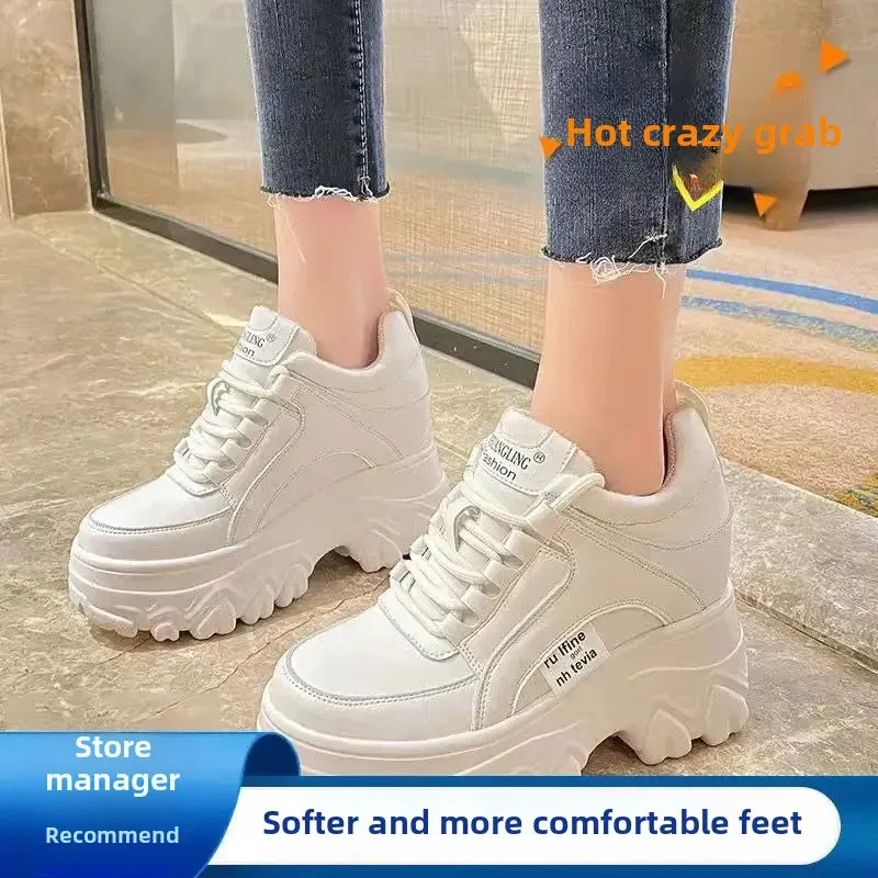 Amozae-Trendy  Spring Autumn Women's Casual Sports Shoes Thick Base Old Man Style Korean Version Versatile Internal Height 9cm