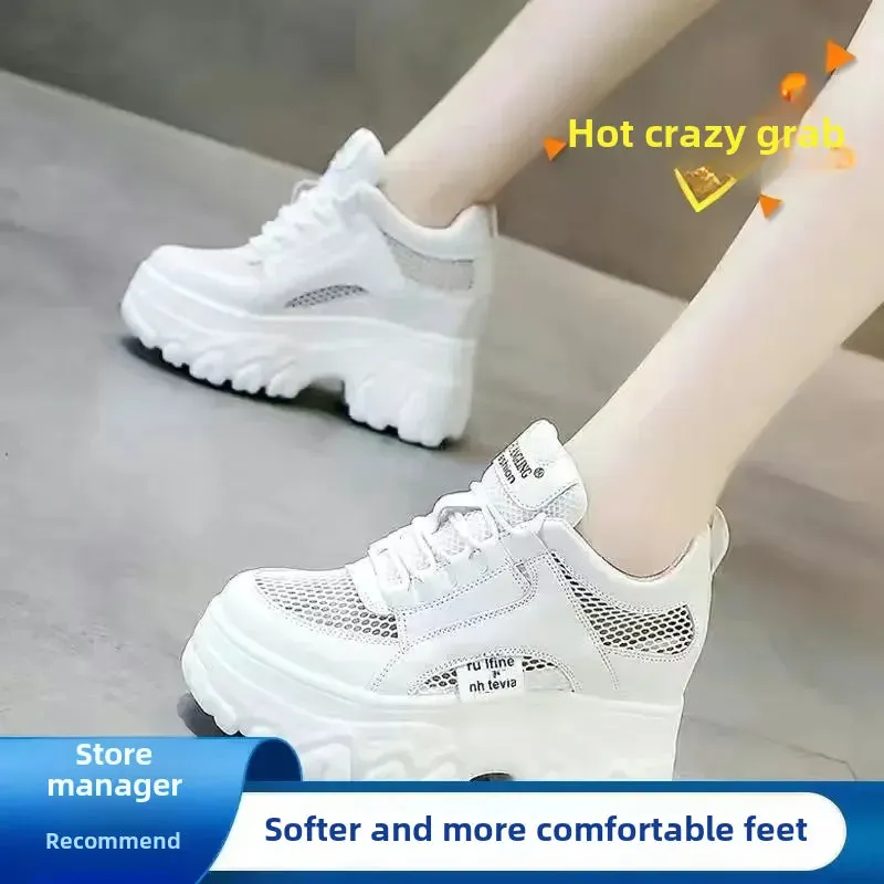 Amozae-Trendy  Spring Autumn Women's Casual Sports Shoes Thick Base Old Man Style Korean Version Versatile Internal Height 9cm