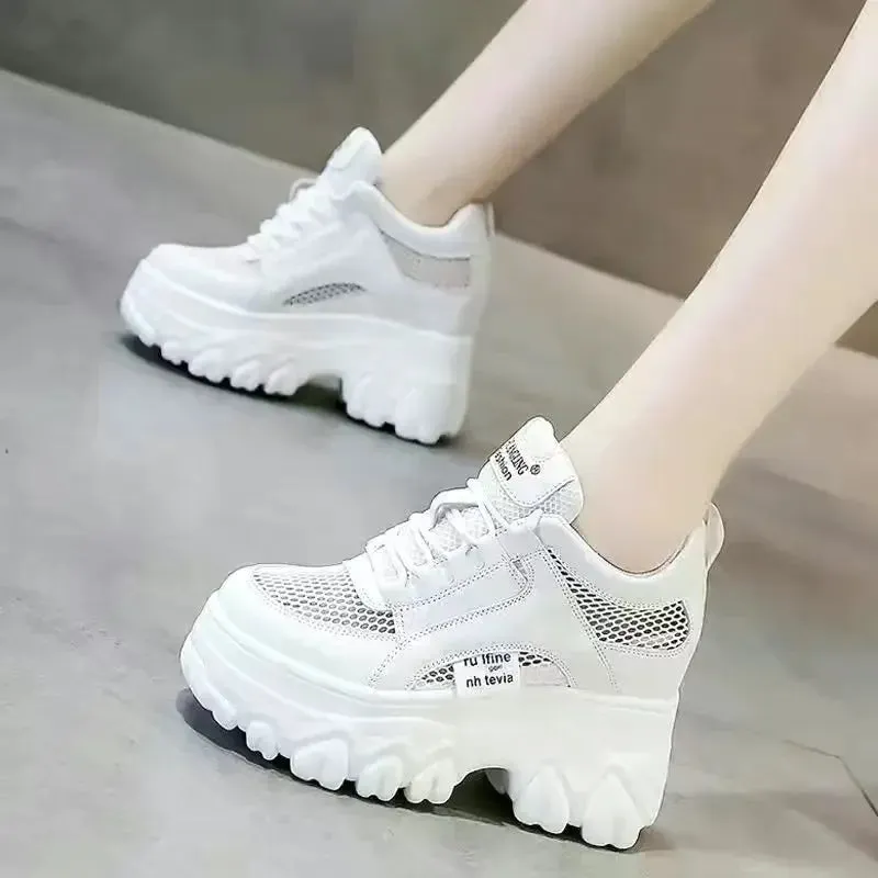 Amozae-Trendy  Spring Autumn Women's Casual Sports Shoes Thick Base Old Man Style Korean Version Versatile Internal Height 9cm