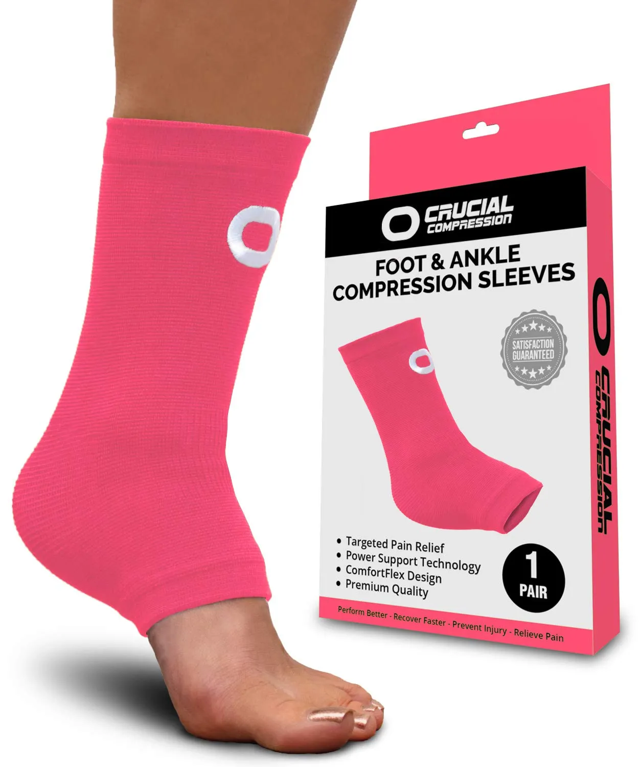 Ankle Brace Compression Support Sleeve (1 Pair) - BEST Ankle Compression Socks for Plantar Fasciitis, Arch Support, Foot & Ankle Swelling, Achilles Tendon, Joint Pain, Injury Recovery, Heel Spurs Medium (Men's 7-10 / Women's 8-11) Pink