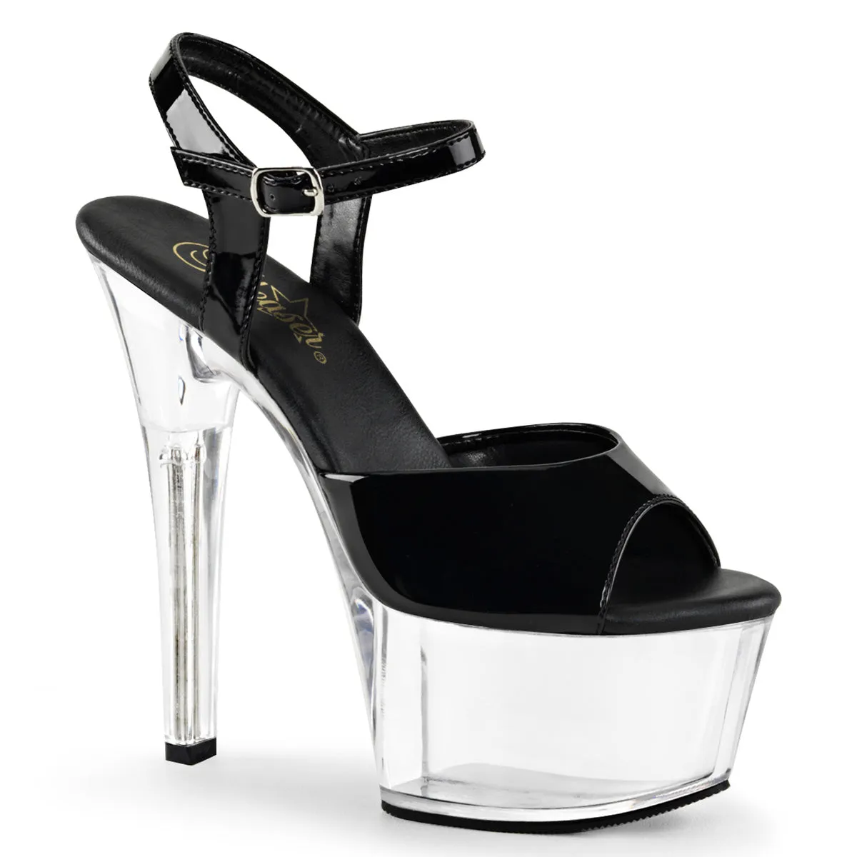 ASPIRE-609 Clear Platform Black Patent Comfortable Stripper Sandal