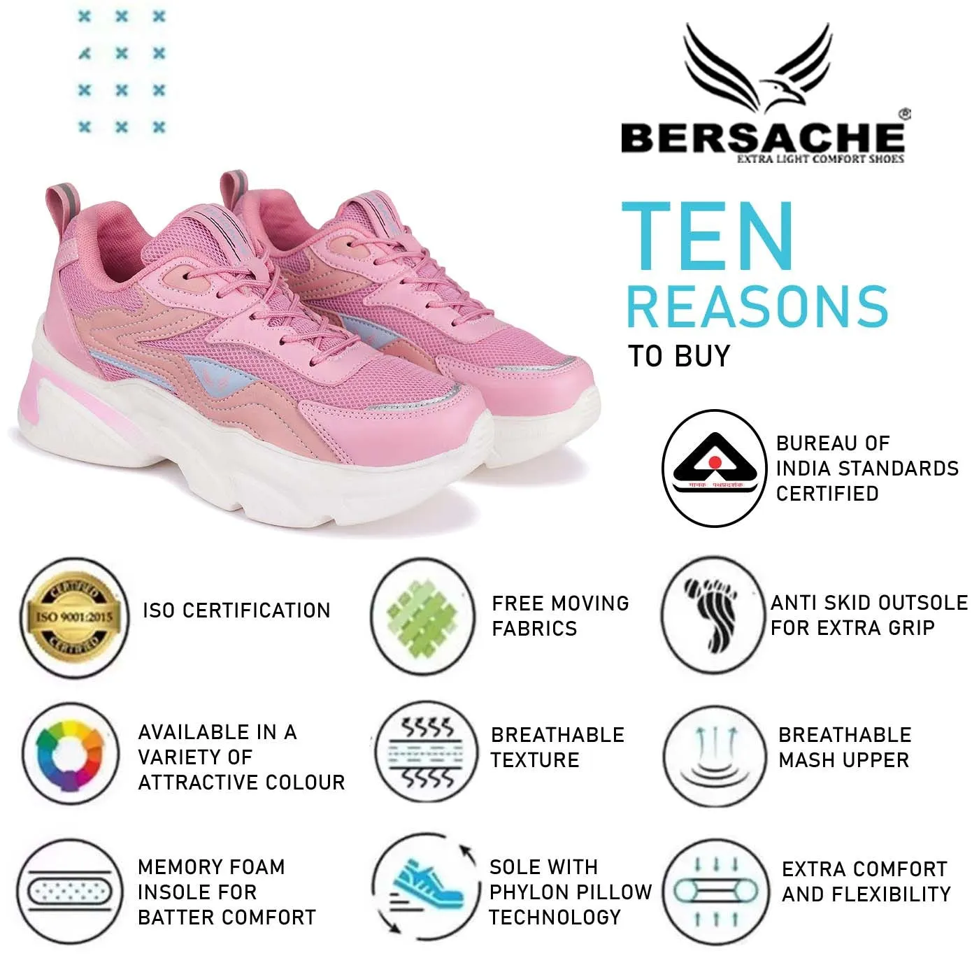 Bersache Premium Sports ,Gym, Trending Stylish Running shoes for Women (9128-Pink)