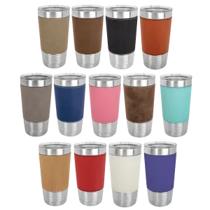 Case of 24 Blank 20 oz Faux Leather Tumbler, Insulated Stainless Steel   Lid