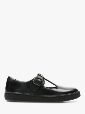 Clarks Street Soar Black Leather Girls School Shoes