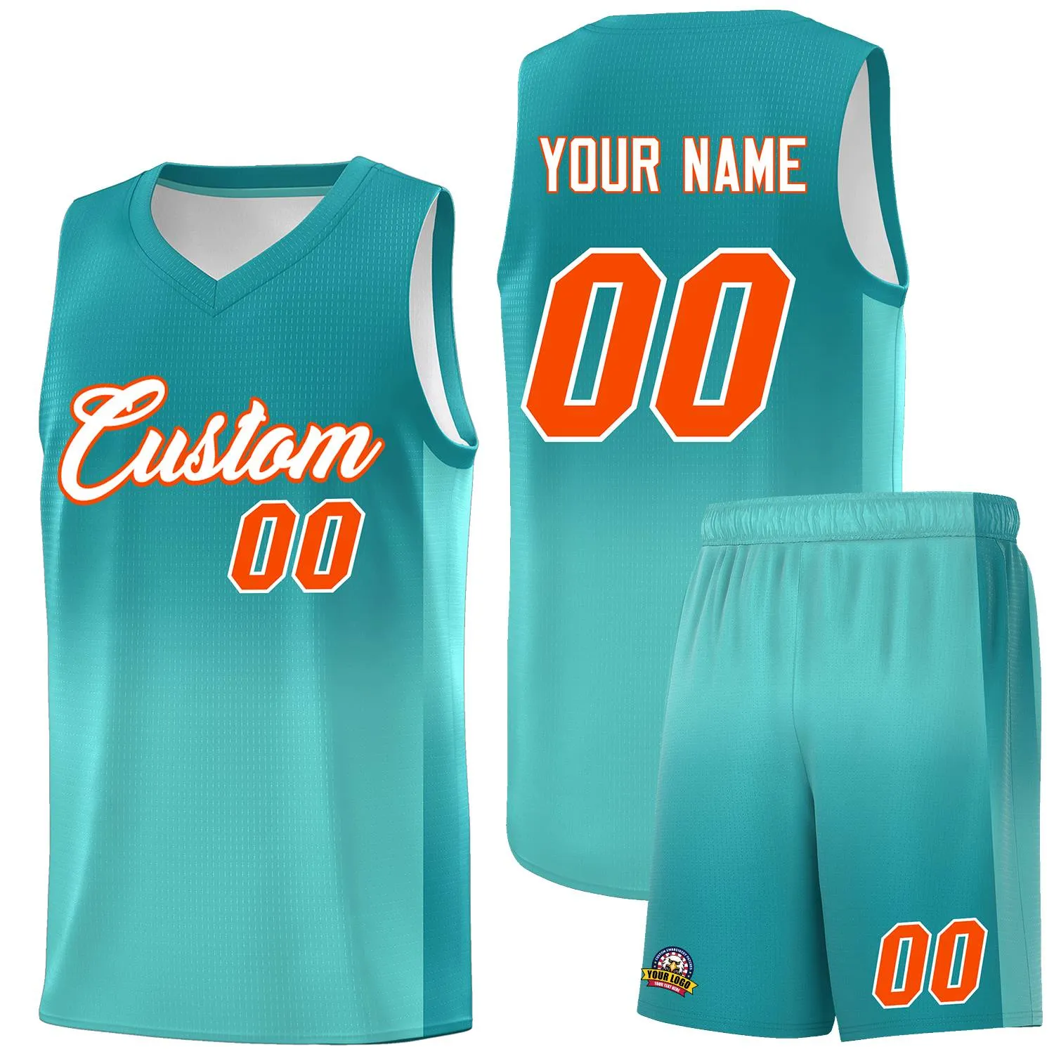 Custom Aqua Bright Green Gradient Fashion Sets Sports Uniform Basketball Jersey