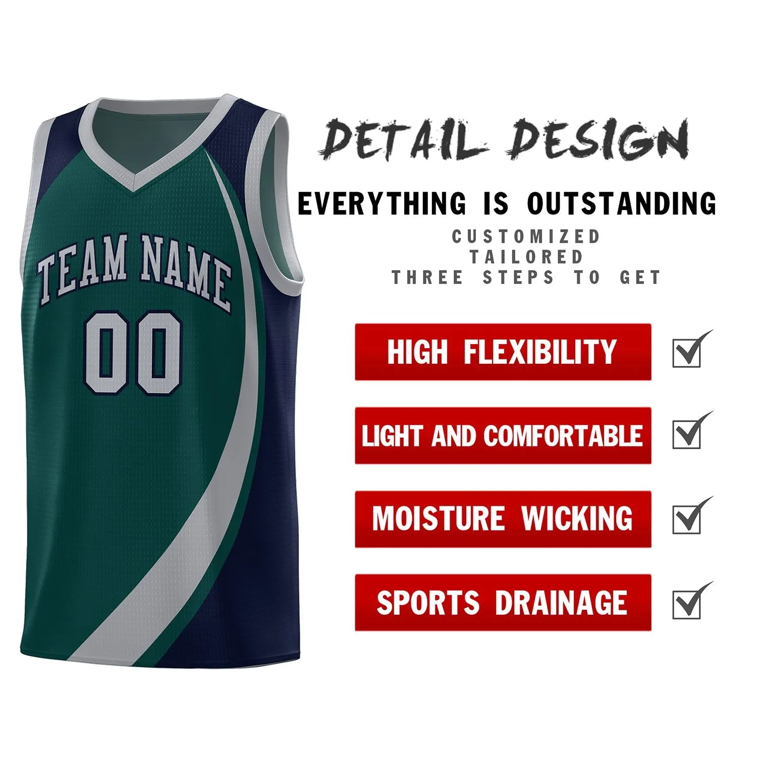 Custom Aqua Gray-Navy Color Block Sports Uniform Basketball Jersey