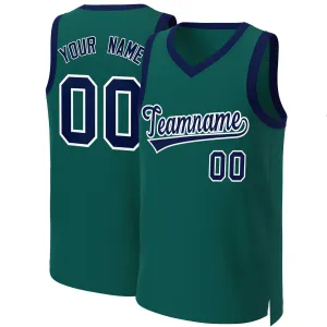 Custom Aqua Navy-White Classic Tops Basketball Jersey