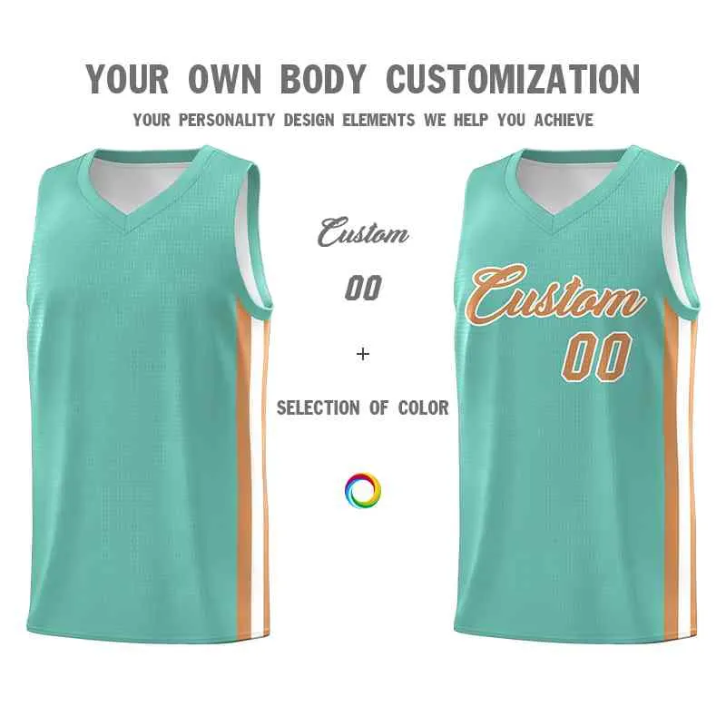 Custom Aqua Old Gold-White Classic Tops Mesh Sport Basketball Jersey