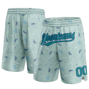 Custom Aqua Teal-Navy 3D Pattern Crabs Authentic Basketball Shorts