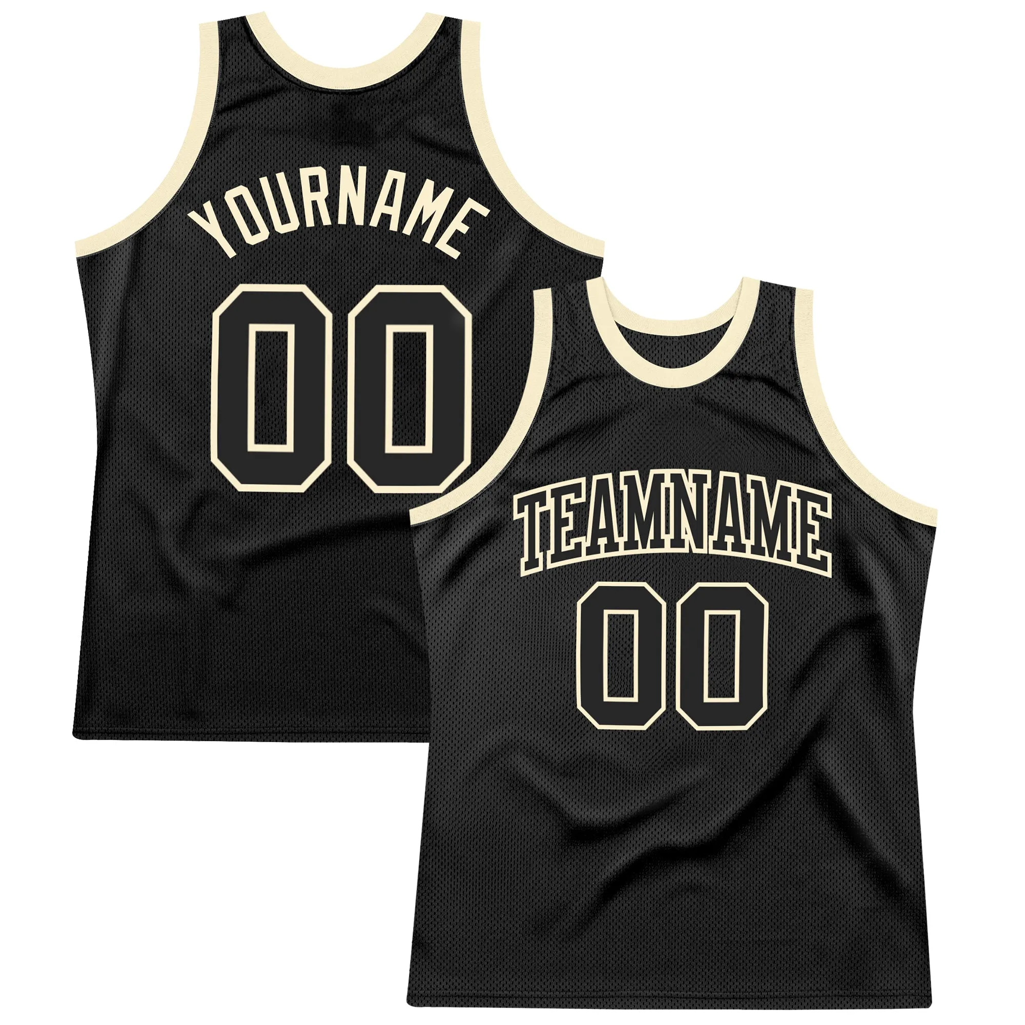 Custom Black Black-Cream Authentic Throwback Basketball Jersey