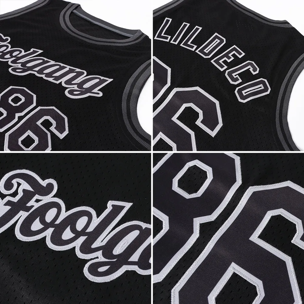 Custom Black Black-Gray Authentic Throwback Basketball Jersey