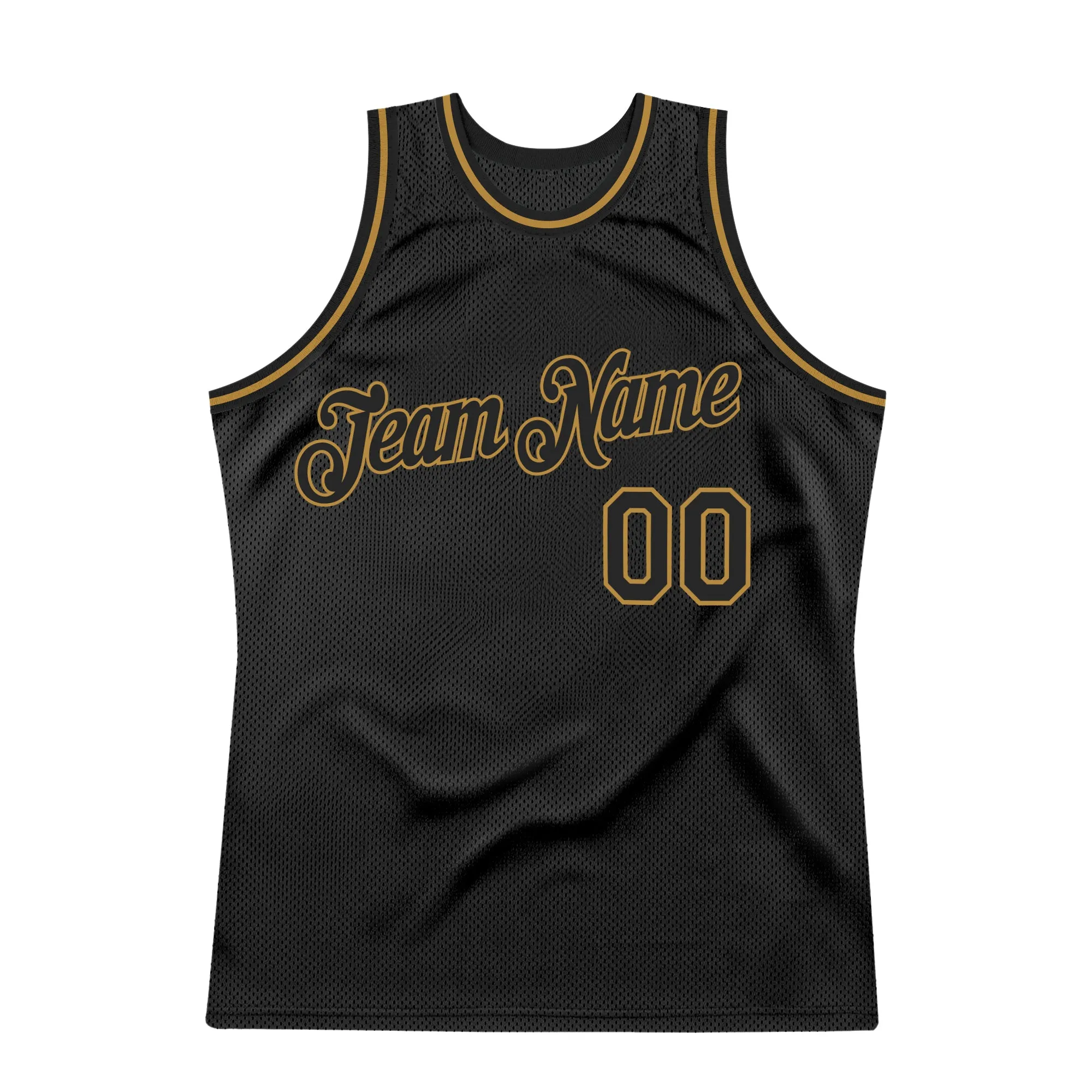 Custom Black Black-Old Gold Authentic Throwback Basketball Jersey