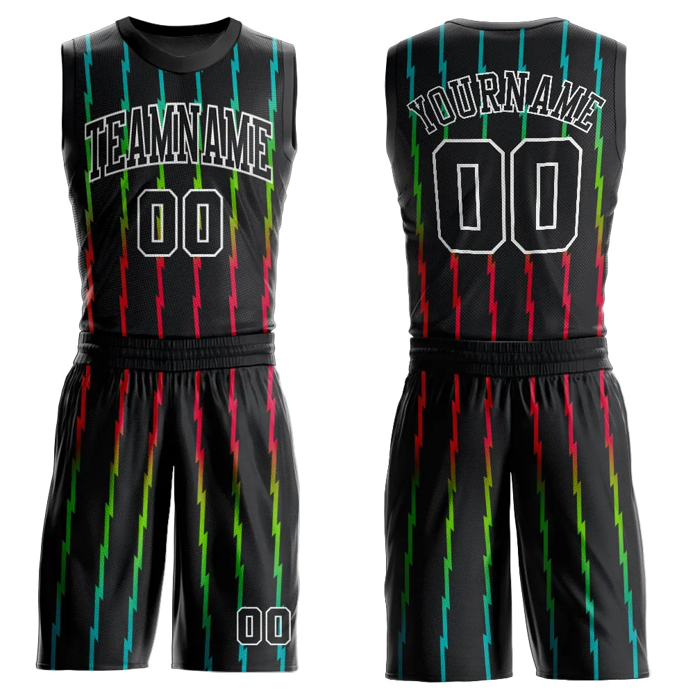 Custom Black Black-Red Round Neck Sublimation Basketball Suit Jersey