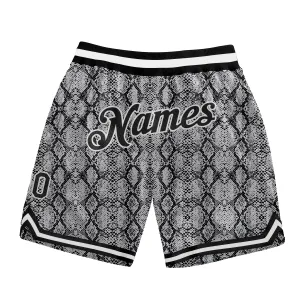 Custom Black Black-White 3D Pattern Design Snakeskin Authentic Basketball Shorts