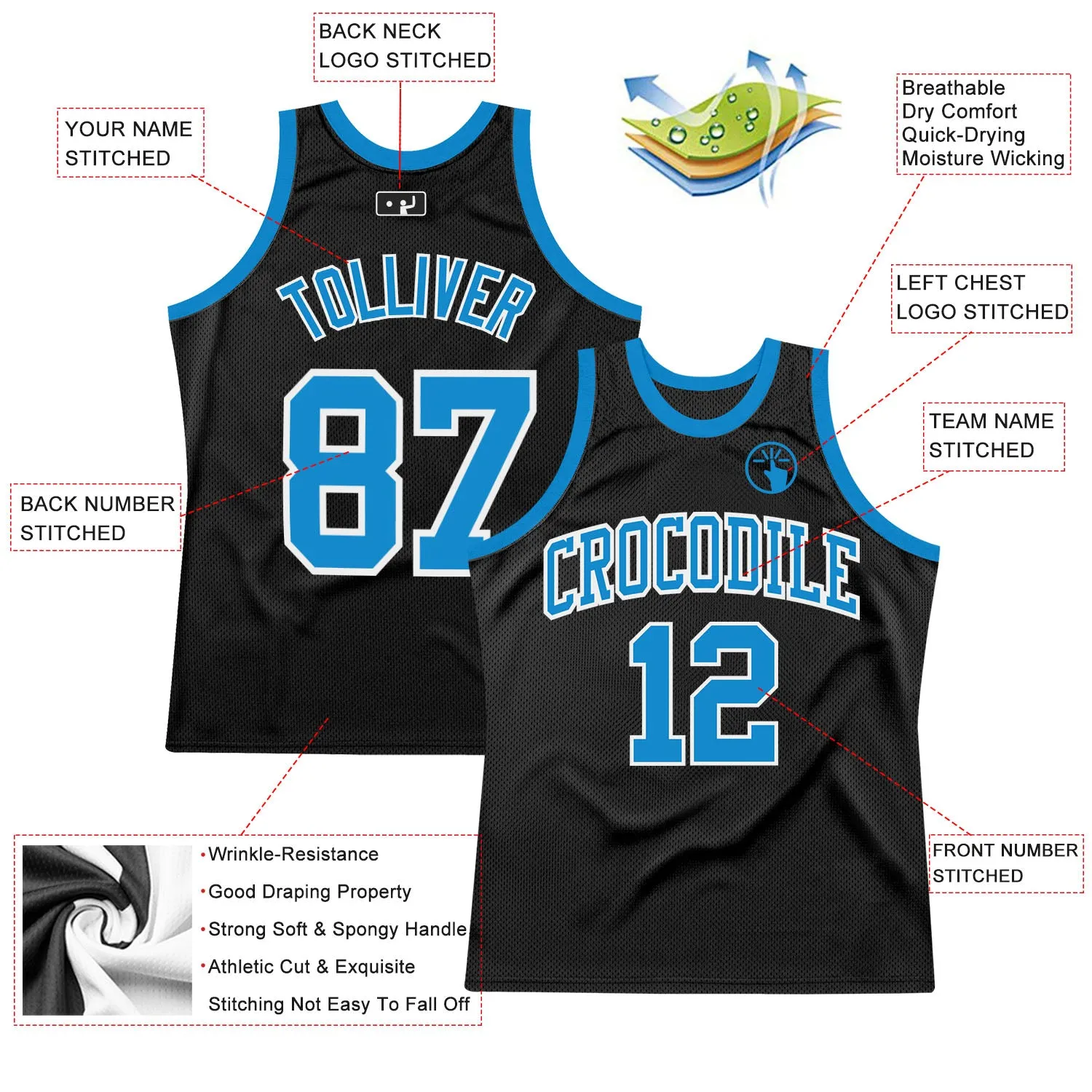 Custom Black Blue-White Authentic Throwback Basketball Jersey