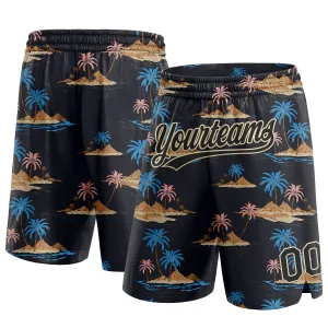 Custom Black City Cream 3D Pattern Hawaii Palm Trees And Island Authentic Basketball Shorts