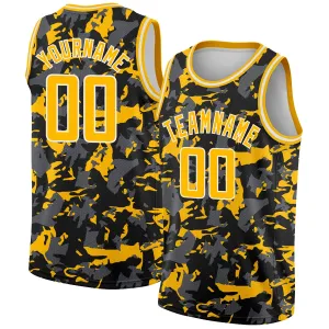 Custom Black Gold-White 3D Pattern Design Abstract Grunge Art Authentic Basketball Jersey