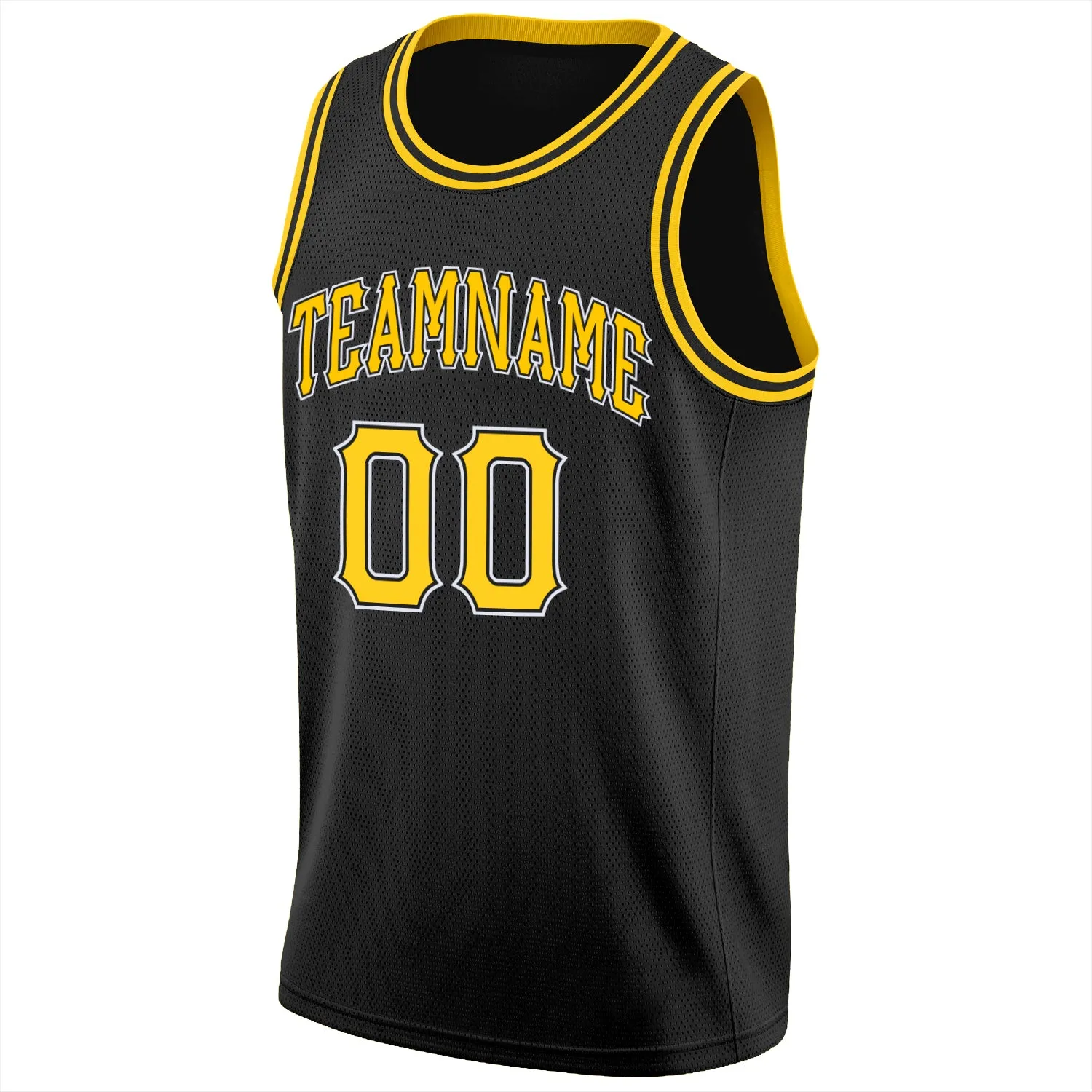 Custom Black Gold-White Round Neck Rib-Knit Basketball Jersey