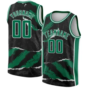 Custom Black Kelly Green-White 3D Pattern Design Torn Paper Style Authentic Basketball Jersey