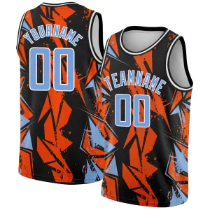 Custom Black Light Blue-Orange 3D Pattern Design Geometric Shapes Authentic Basketball Jersey