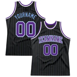 Custom Black Light Blue Pinstripe Purple-Light Blue Authentic Basketball Jersey