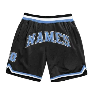 Custom Black Light Blue-White Authentic Throwback Basketball Shorts