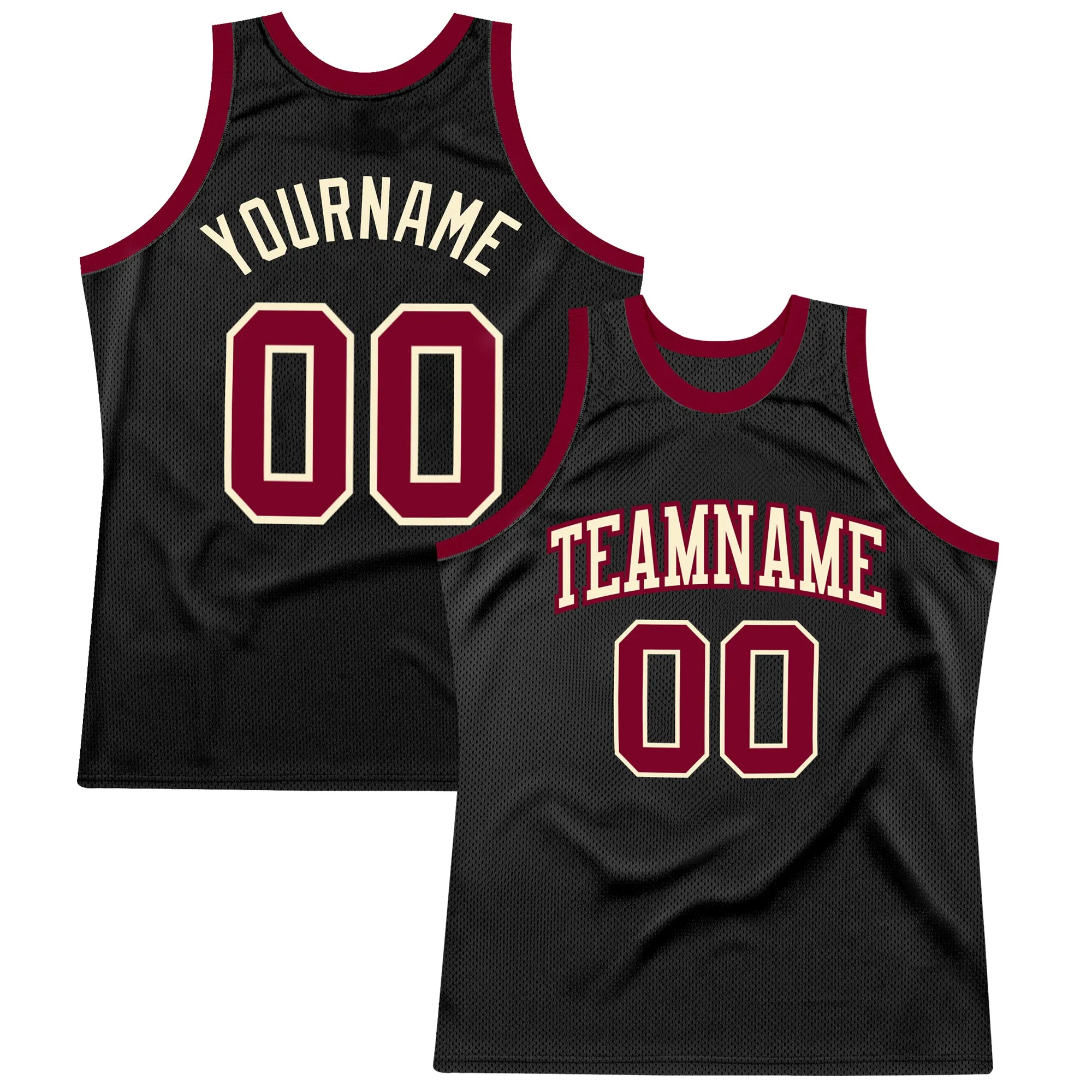 Custom Black Maroon-Cream Authentic Throwback Basketball Jersey