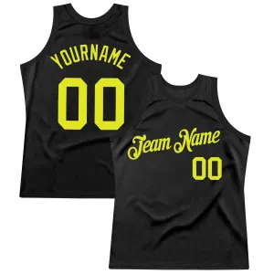 Custom Black Neon Yellow Authentic Throwback Basketball Jersey