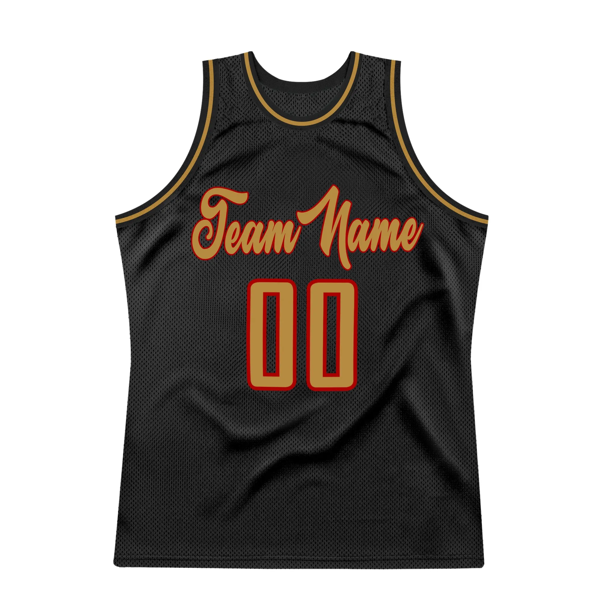 Custom Black Old Gold-Red Authentic Throwback Basketball Jersey