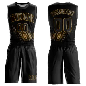 Custom Black Old Gold Round Neck Sublimation Basketball Suit Jersey