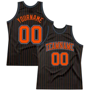 Custom Black Orange Pinstripe Orange-Light Blue Authentic Basketball Jersey