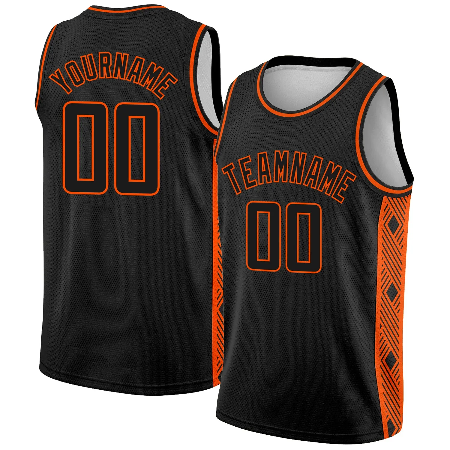 Custom Black Orange Side Panel Abstract Lines Authentic City Edition Basketball Jersey