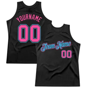 Custom Black Pink-Sky Blue Authentic Throwback Basketball Jersey